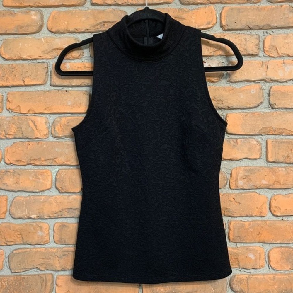 White House Black‎ Market Mock Neck Sleeveless Tank Top Womens XS Black Textured